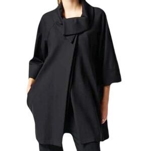 Insight New York Cowl Neck Ponte Knit Swing Coat Jacket Black Mid-Length  12